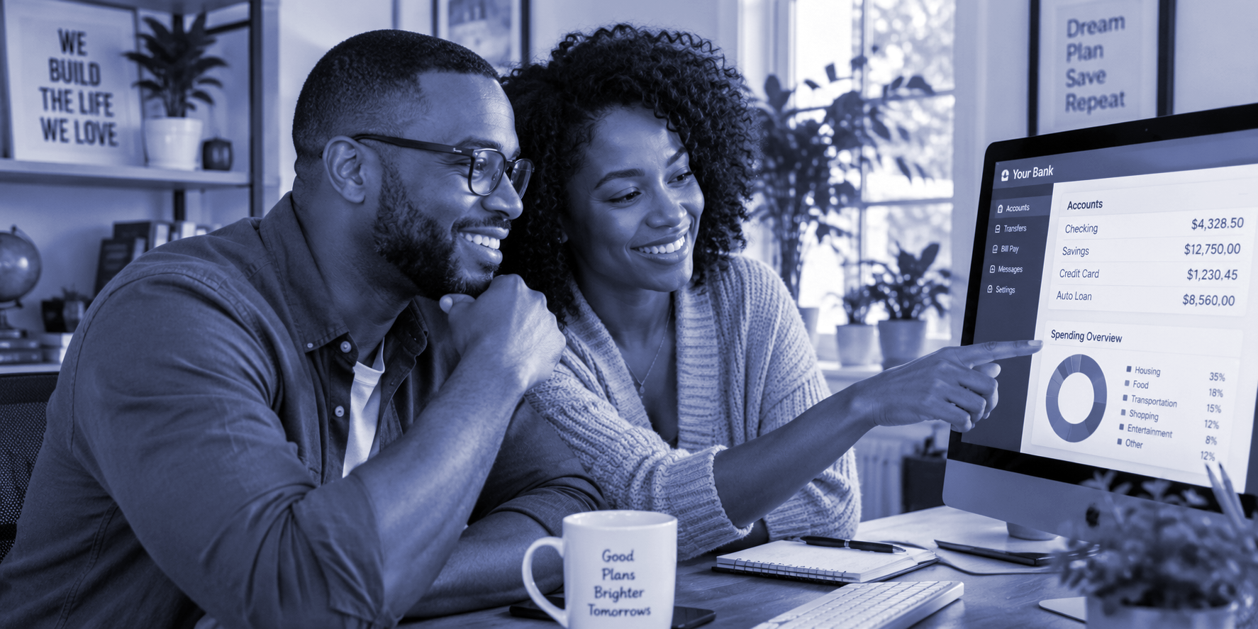 Young couple reviewing a shared financial plan