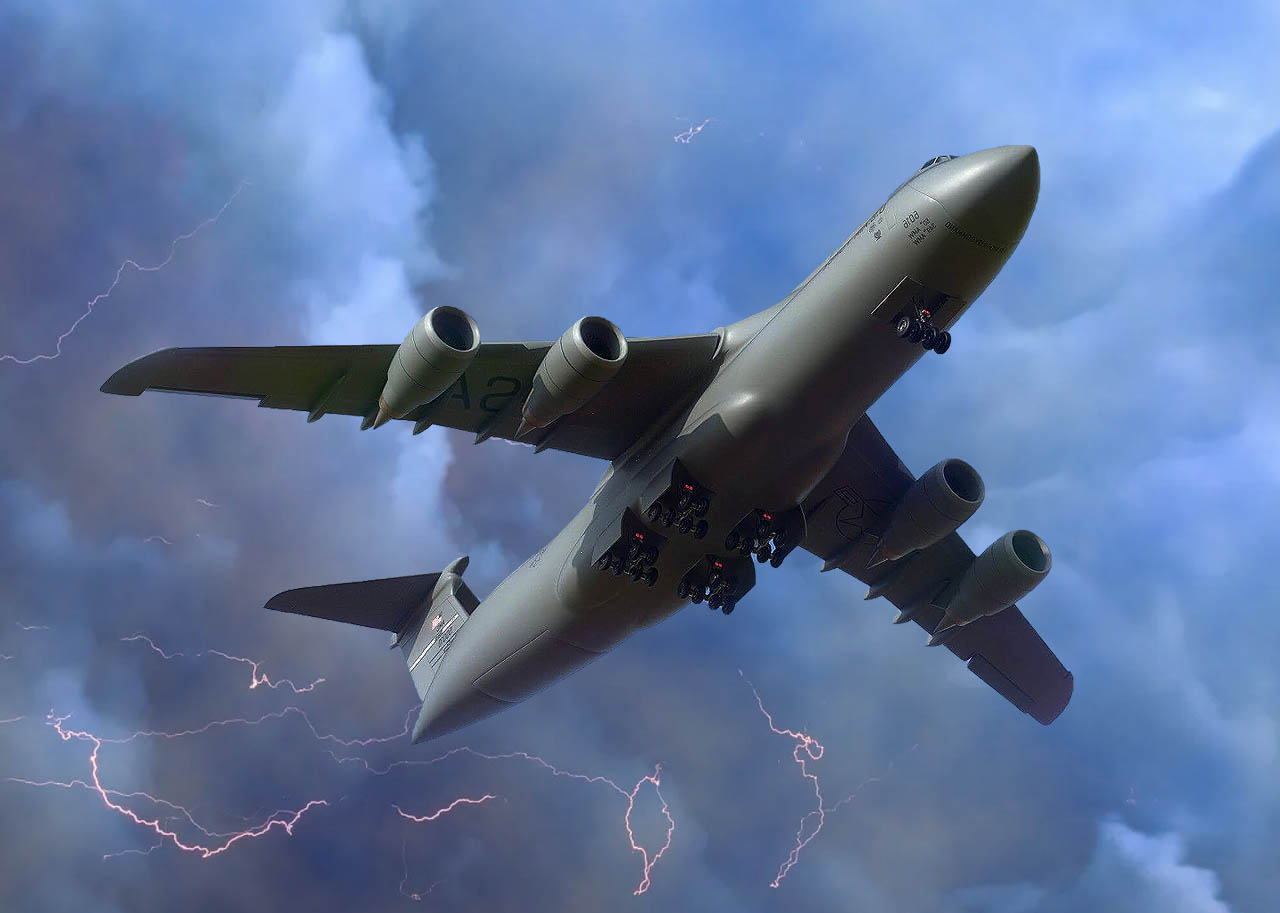C-5 Galaxy in stormy skies