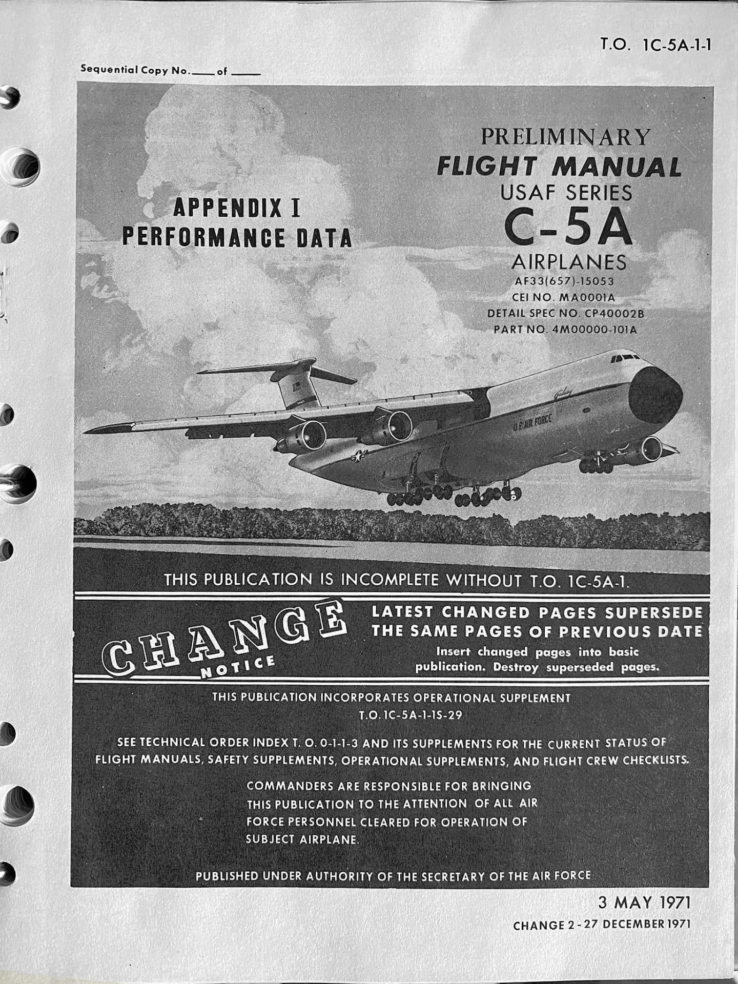 C-5A preliminary flight manual cover