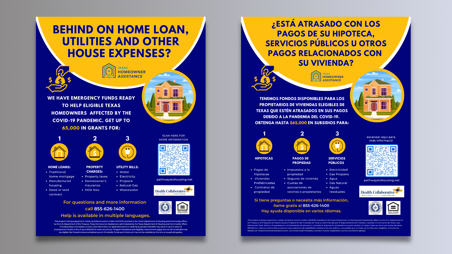 TXHAF outreach flyers in English and Spanish